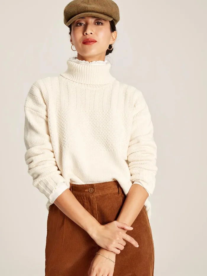 Joules Knitwear Women Cream Roll Neck Jumper