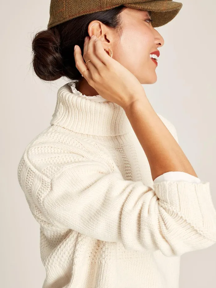 Joules Knitwear Women Cream Roll Neck Jumper