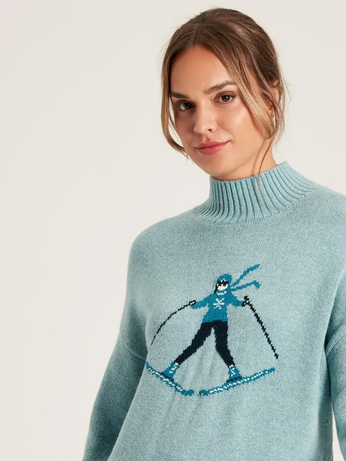 Joules Knitwear Women Light Blue High Neck Intarsia Ski Jumper