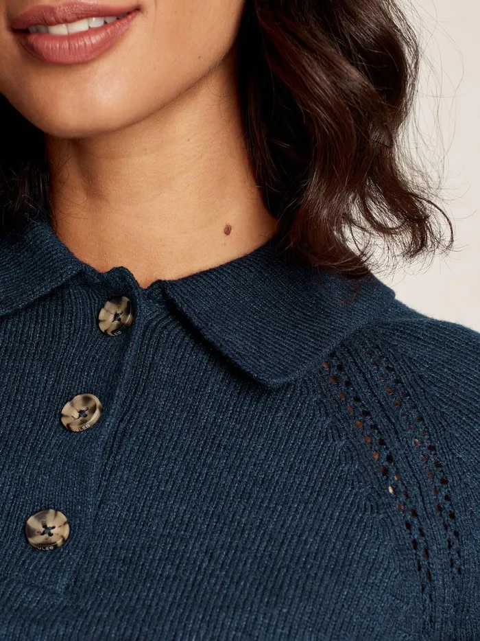 Joules Knitwear Women Navy Blue Pointelle Jumper With Collar