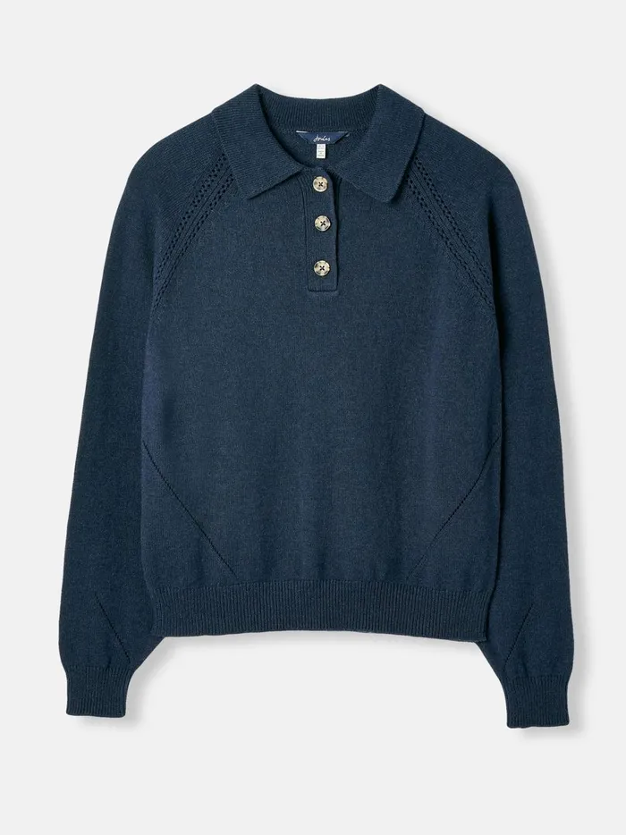 Joules Knitwear Women Navy Blue Pointelle Jumper With Collar