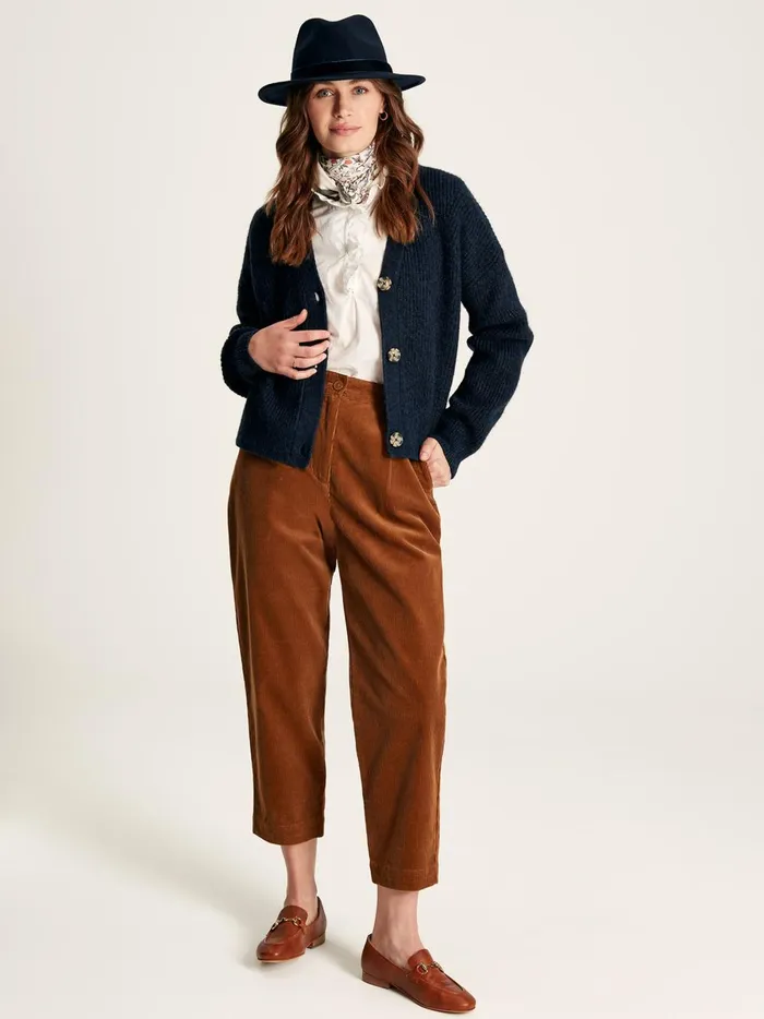 Joules Knitwear Women Navy V Neck Ribbed Knit Buttoned Cardigan