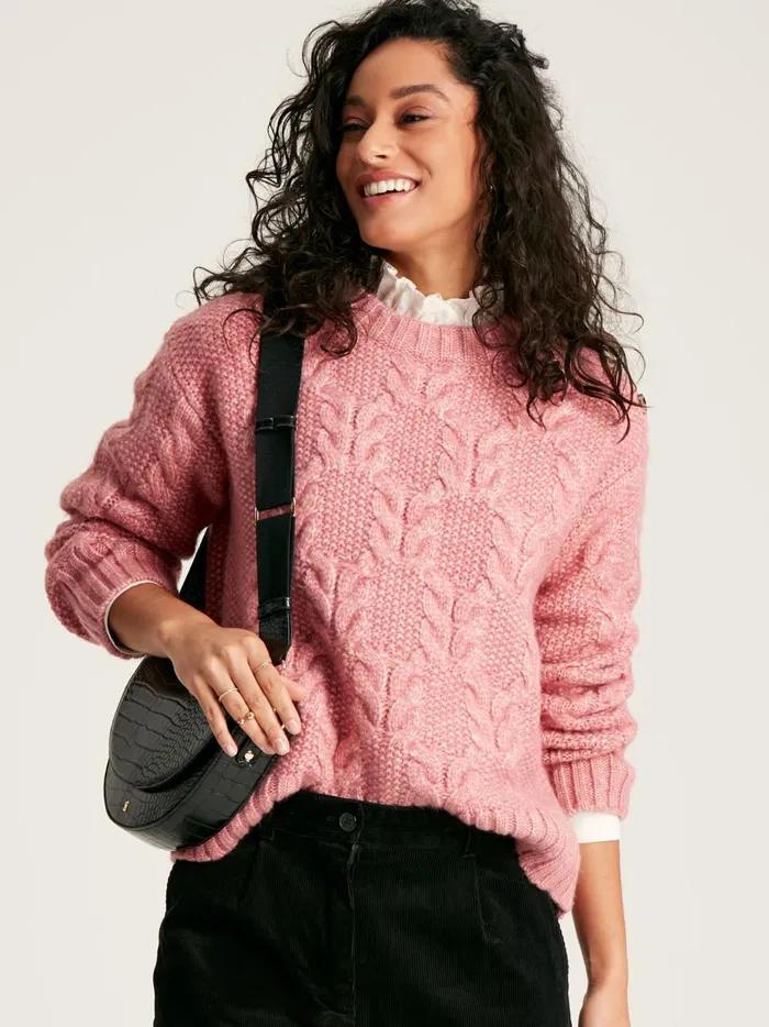 Joules Knitwear Women Pink Cable Knit Jumper