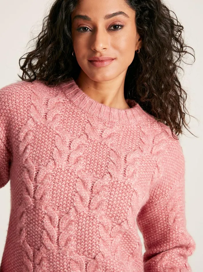 Joules Knitwear Women Pink Cable Knit Jumper