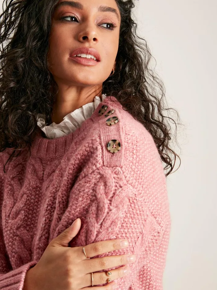 Joules Knitwear Women Pink Cable Knit Jumper