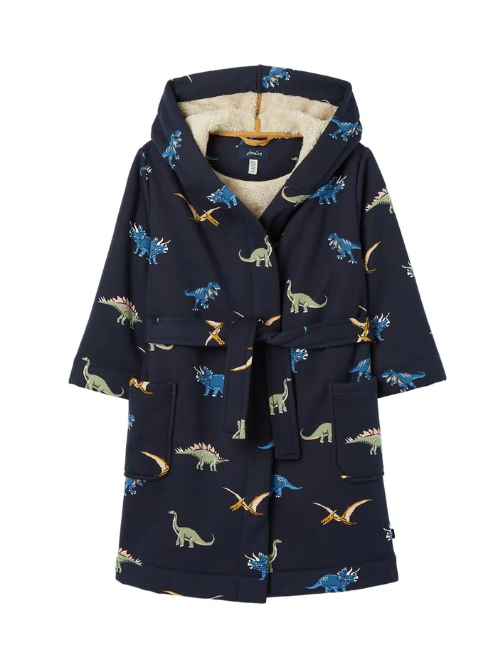 Joules Nightwear Boys Navy Blue Fleece Lined Dressing Gown