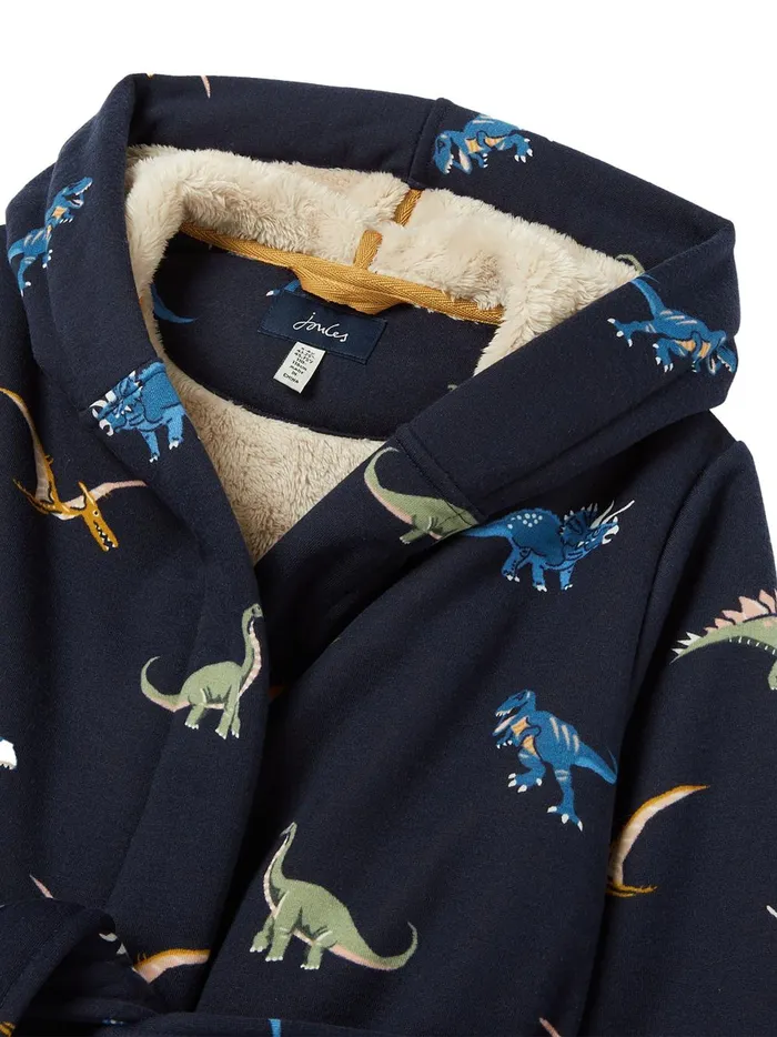 Joules Nightwear Boys Navy Blue Fleece Lined Dressing Gown