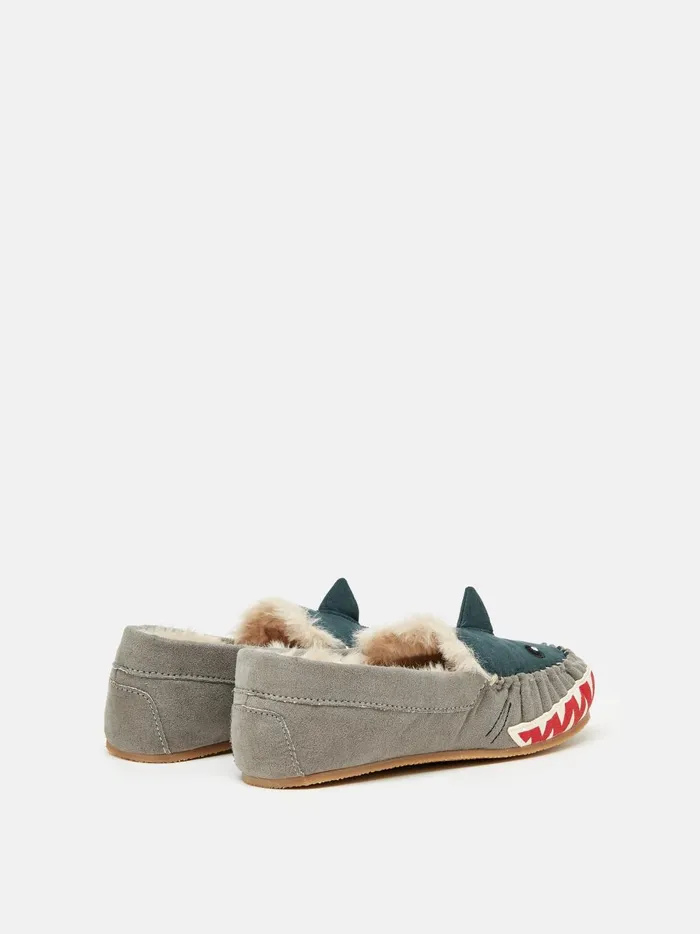 Joules Nightwear Boys Navy Shark Moccasin Slippers