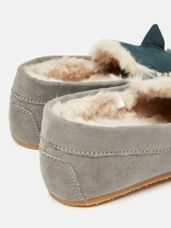 Joules Nightwear Boys Navy Shark Moccasin Slippers