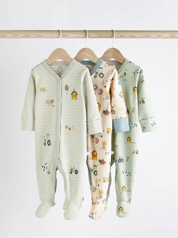 Joules Nightwear Boys Next Mint Green Baby Sleepsuits 3 Pack