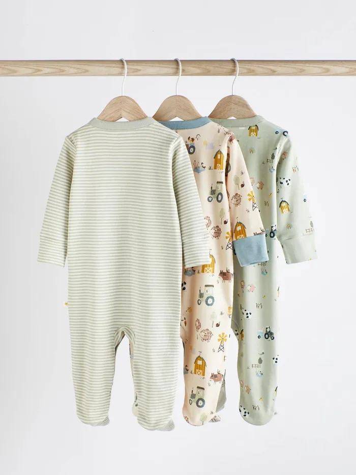 Joules Nightwear Boys Next Mint Green Baby Sleepsuits 3 Pack