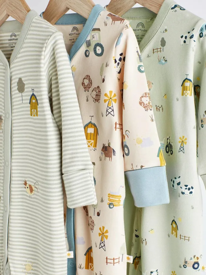 Joules Nightwear Boys Next Mint Green Baby Sleepsuits 3 Pack