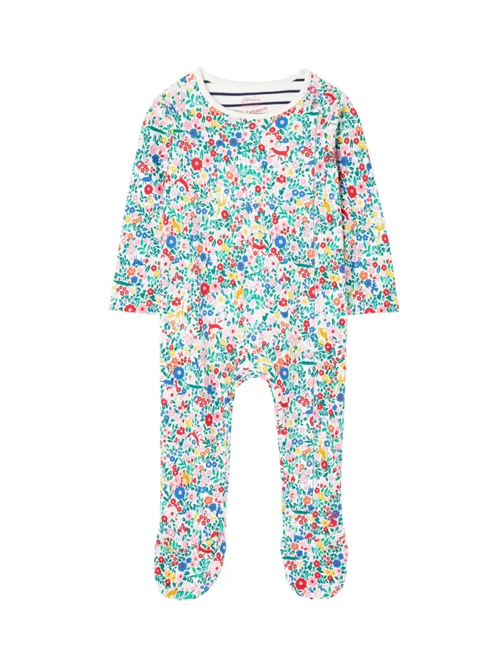 Joules Nightwear Girls Blue Zippy Print Organically Grown Cotton Babygrow