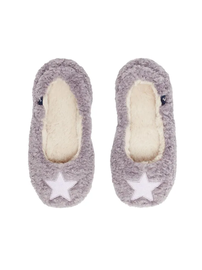 Joules Nightwear Girls Junior Purple Pombury Ballet Slippers With Interest Upper