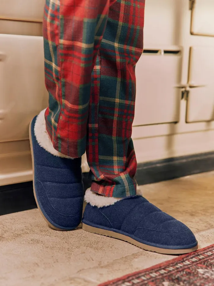 Joules Nightwear Men Navy Faux Fur Lined Slippers