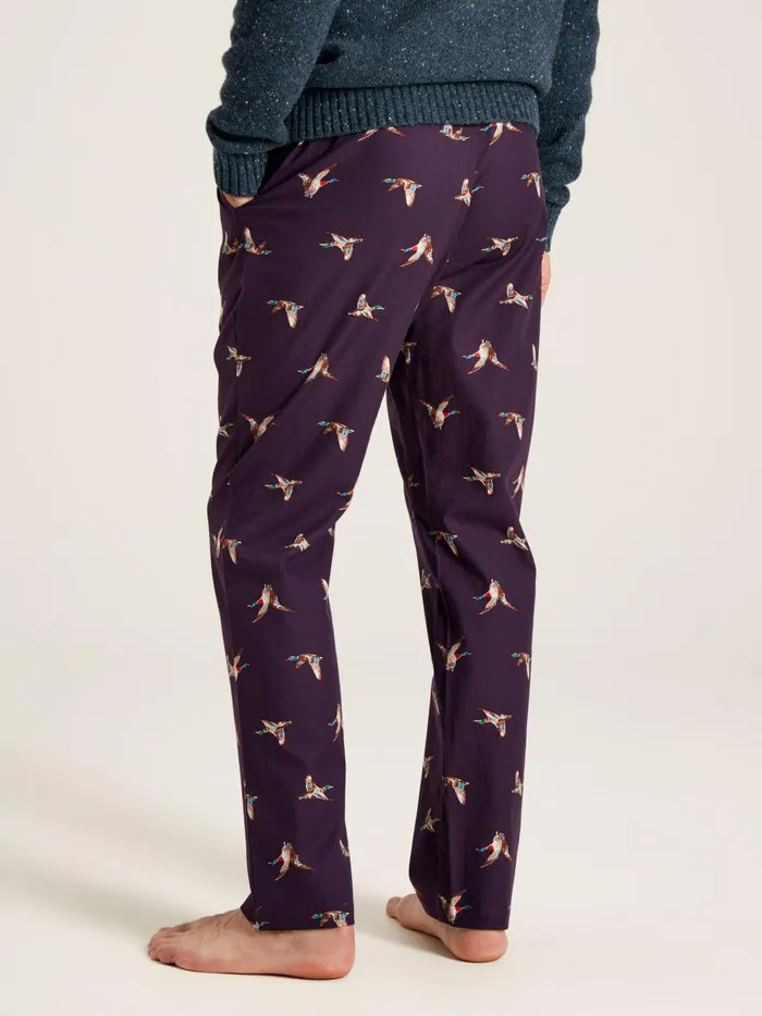 Joules Nightwear Men Purple Mallards Cotton Pyjama Bottoms With Pockets