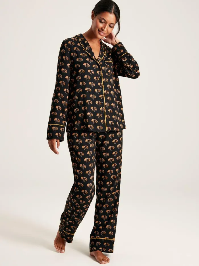 Joules Nightwear Women Black Floral Pyjama Set