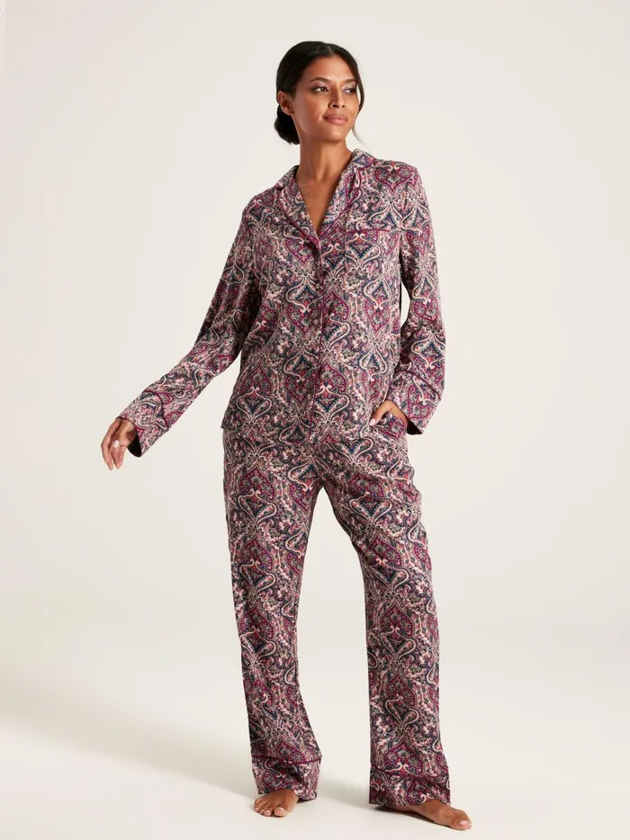 Joules Nightwear Women Dark Pink Paisley Pyjama Set