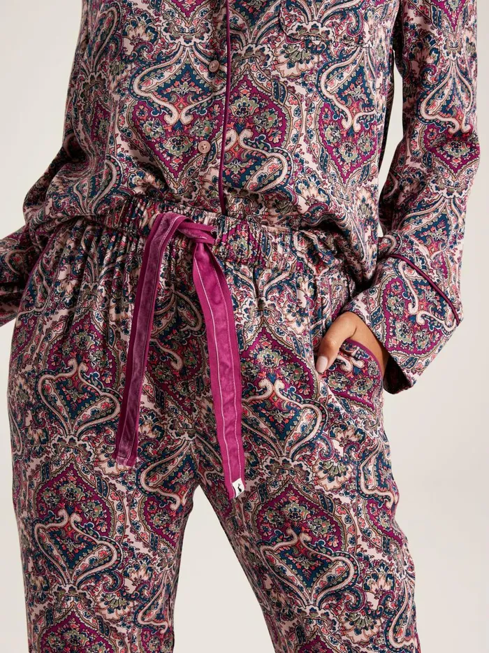 Joules Nightwear Women Dark Pink Paisley Pyjama Set