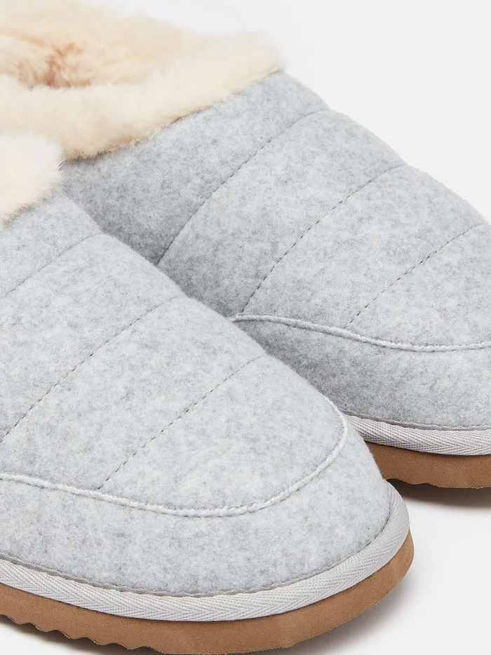 Joules Nightwear Women Grey Faux Fur Lined Slippers