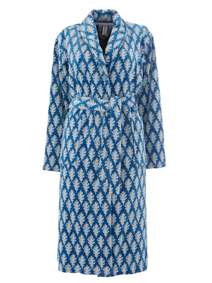 Joules Nightwear WomenMen Blue Oak Leaf Robe Size SM