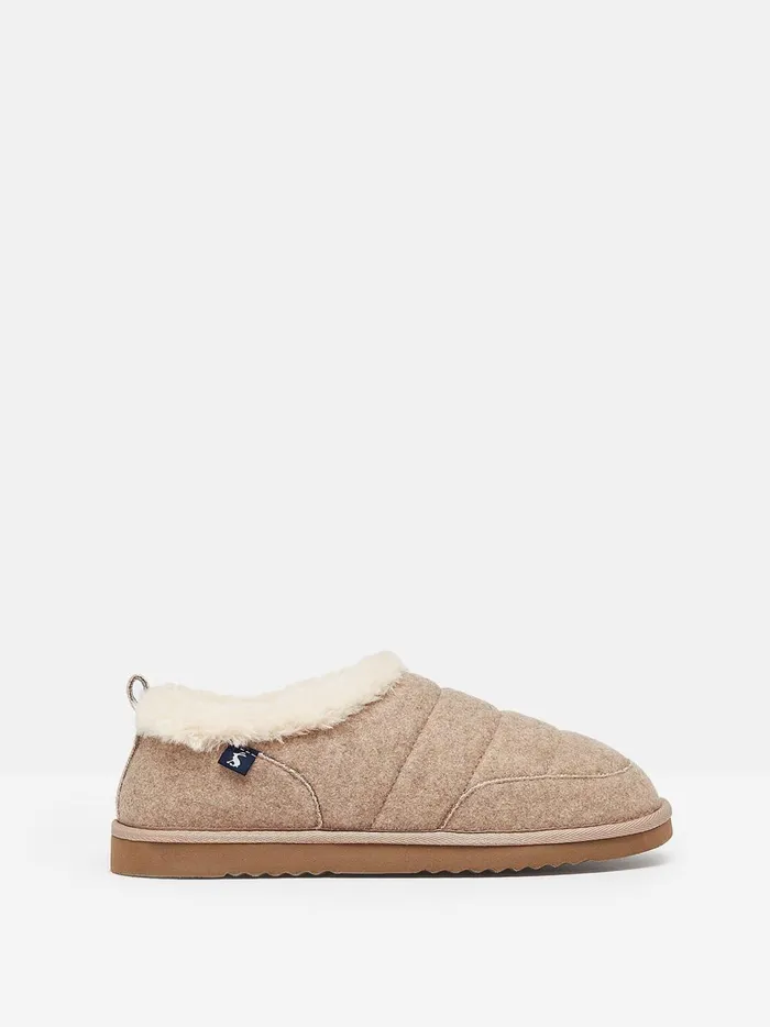 Joules Nightwear Women Oatmeal Faux Fur Lined Slippers