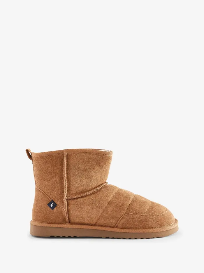 Joules Nightwear Women Tan Brown Faux Fur Suede Slipper Boots
