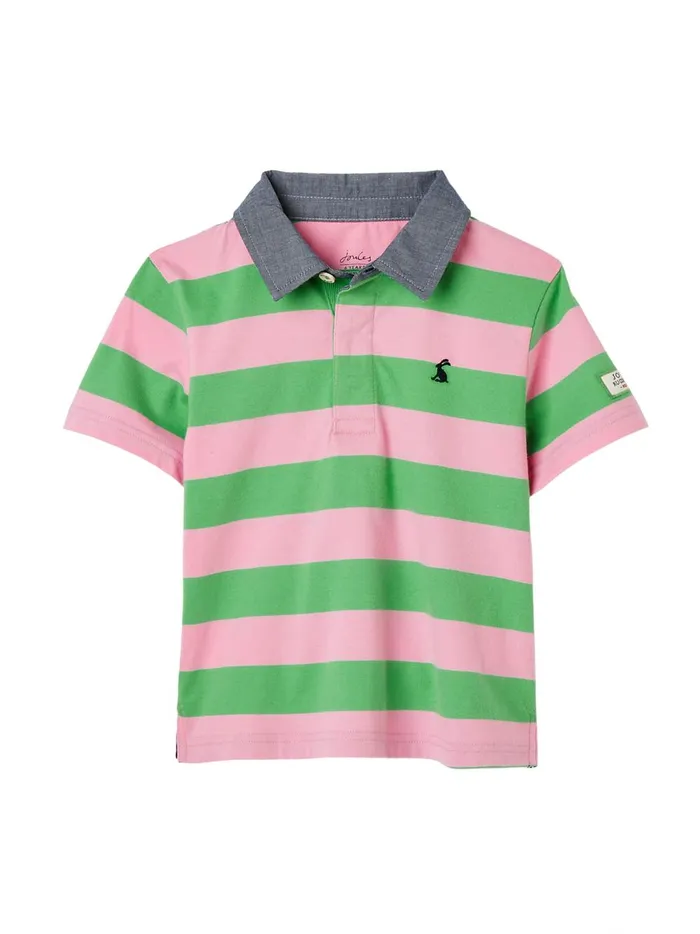 Joules Polo Shirts Boys Green Jersey Woven Collar Polo Shirt