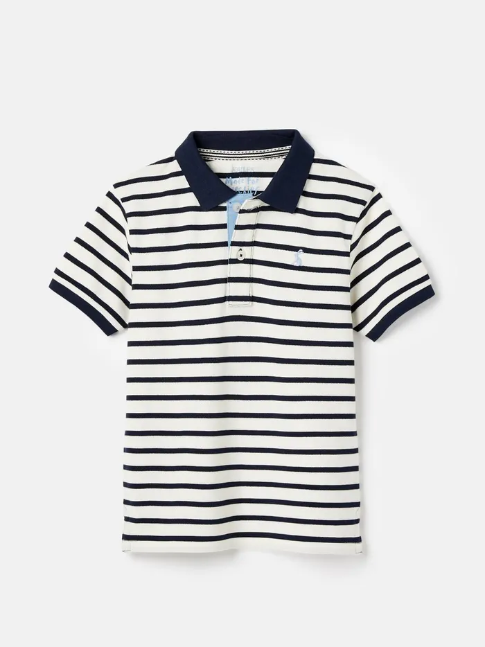 Joules Polo Shirts Boys Navy Blue Striped Pique Cotton Polo Shirt