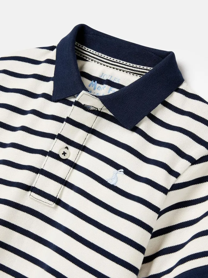 Joules Polo Shirts Boys Navy Blue Striped Pique Cotton Polo Shirt