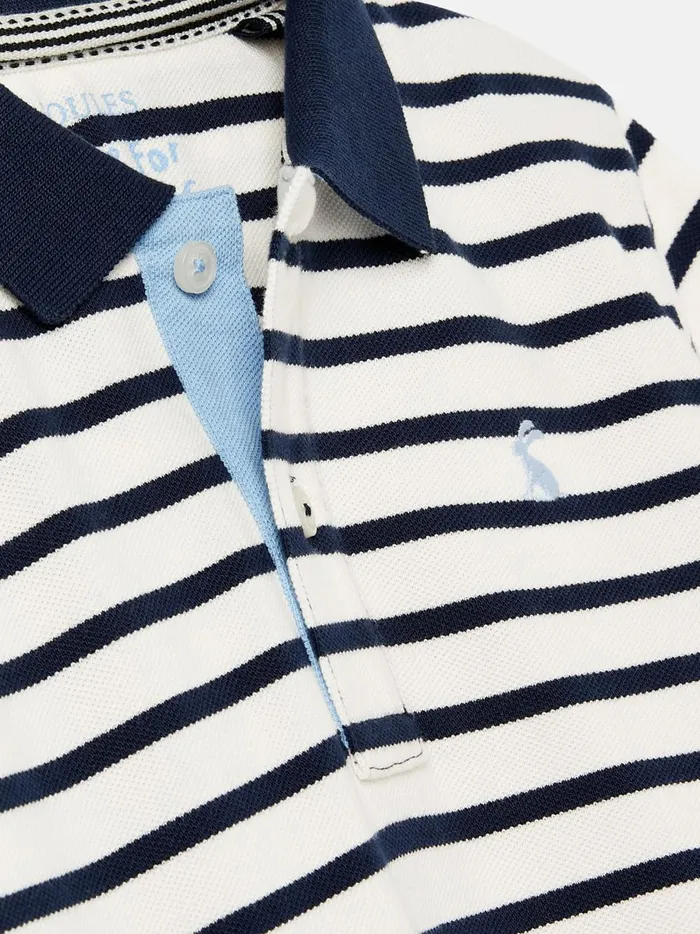 Joules Polo Shirts Boys Navy Blue Striped Pique Cotton Polo Shirt
