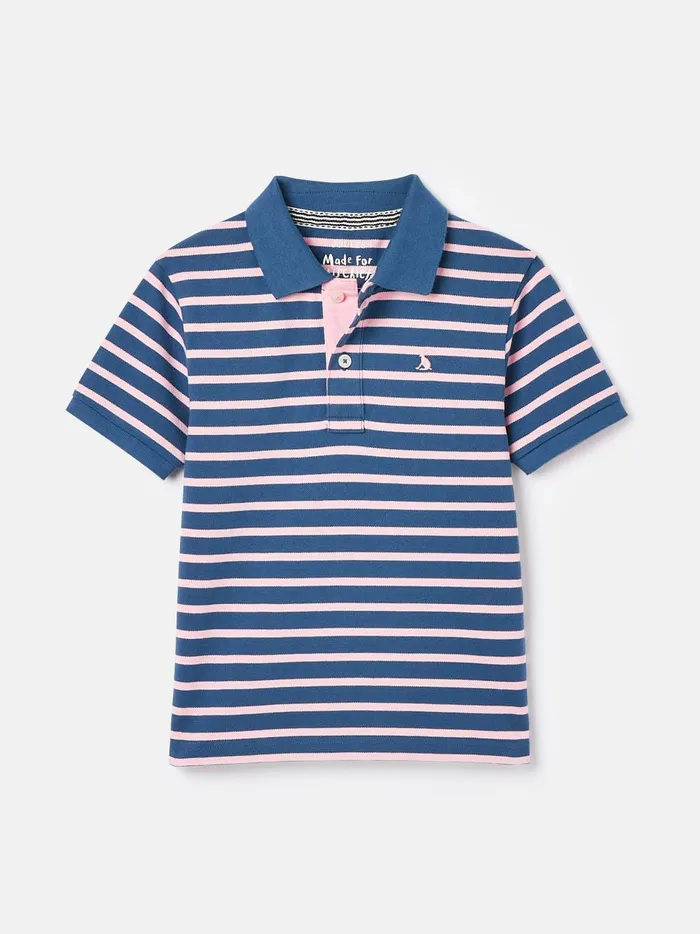Joules Polo Shirts Boys Pink Striped Pique Cotton Polo Shirt