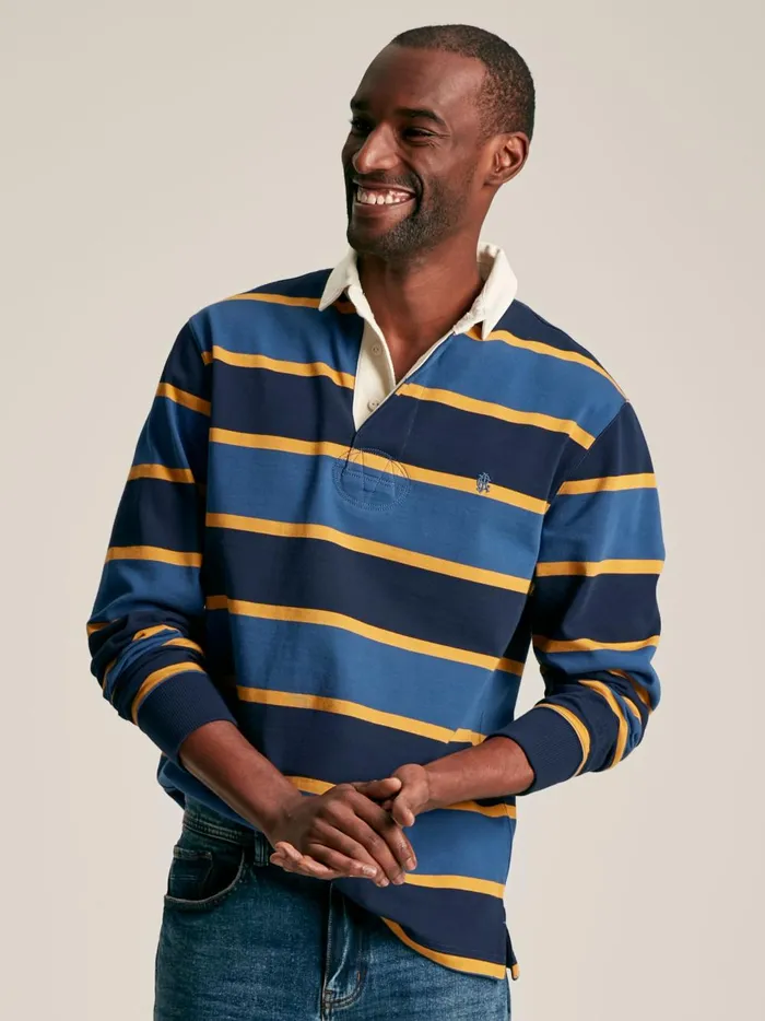 Joules Rugby Shirts Men NavyYellow Striped Rugby Shirt