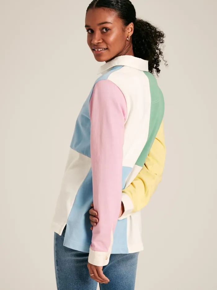 Joules Rugby Shirts Women Multi Colour Block Cotton Rugby Shirt
