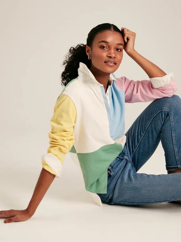 Joules Rugby Shirts Women Multi Colour Block Cotton Rugby Shirt