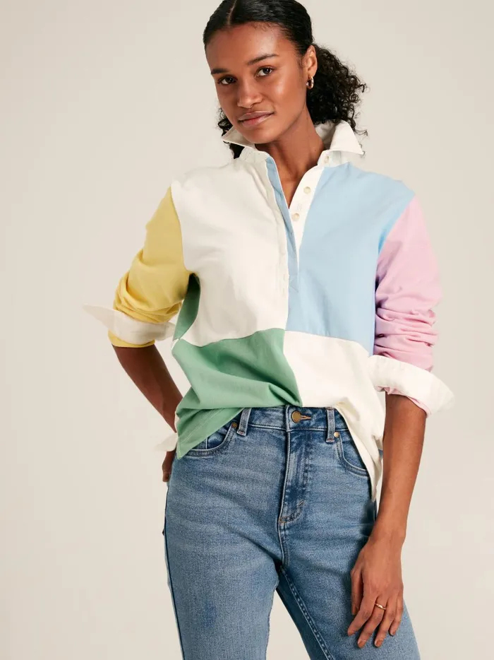 Joules Rugby Shirts Women Multi Colour Block Cotton Rugby Shirt