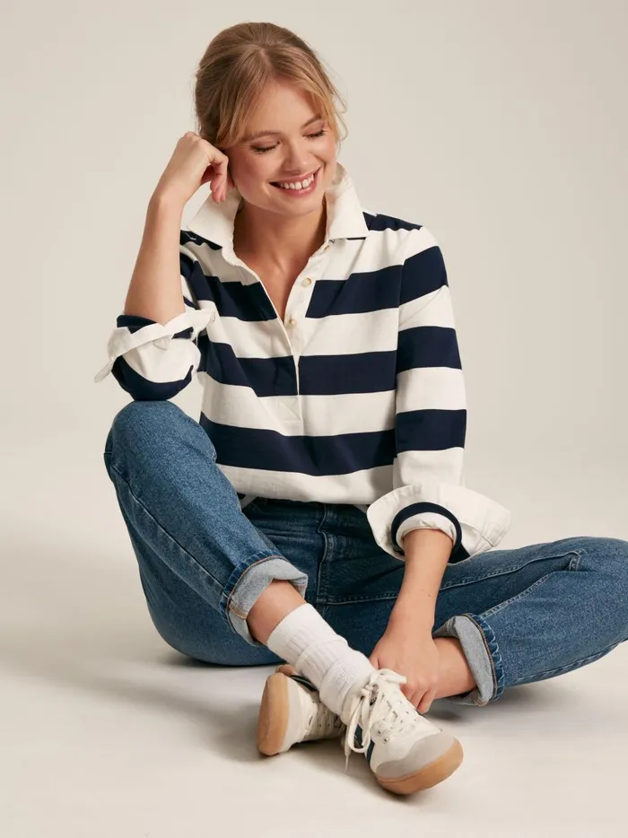 Joules Rugby Shirts Women NavyWhite Cotton Rugby Shirt