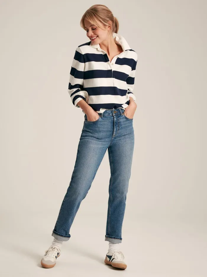 Joules Rugby Shirts Women NavyWhite Cotton Rugby Shirt