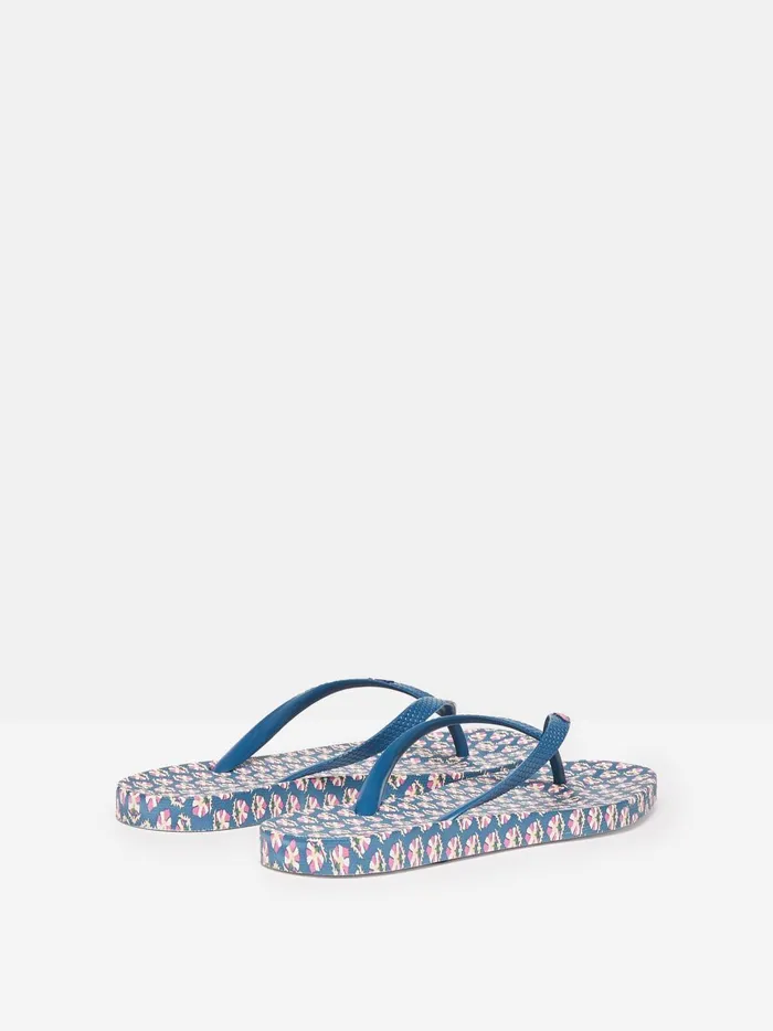 Joules Sandals Women Blue Floral Printed Flip Flops