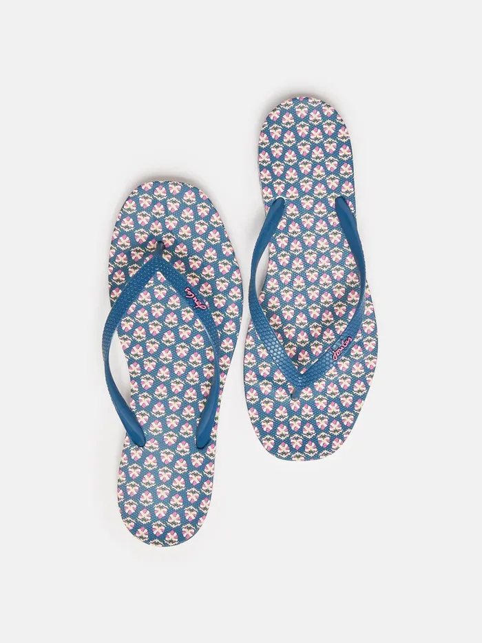 Joules Sandals Women Blue Floral Printed Flip Flops