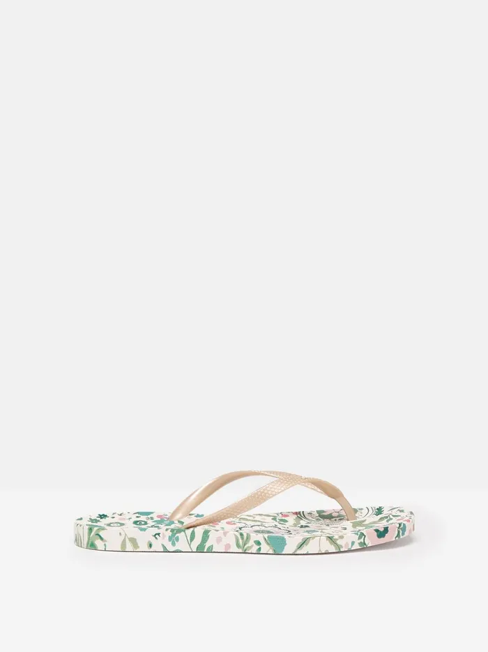 Joules Sandals Women Cream Floral Printed Flip Flops