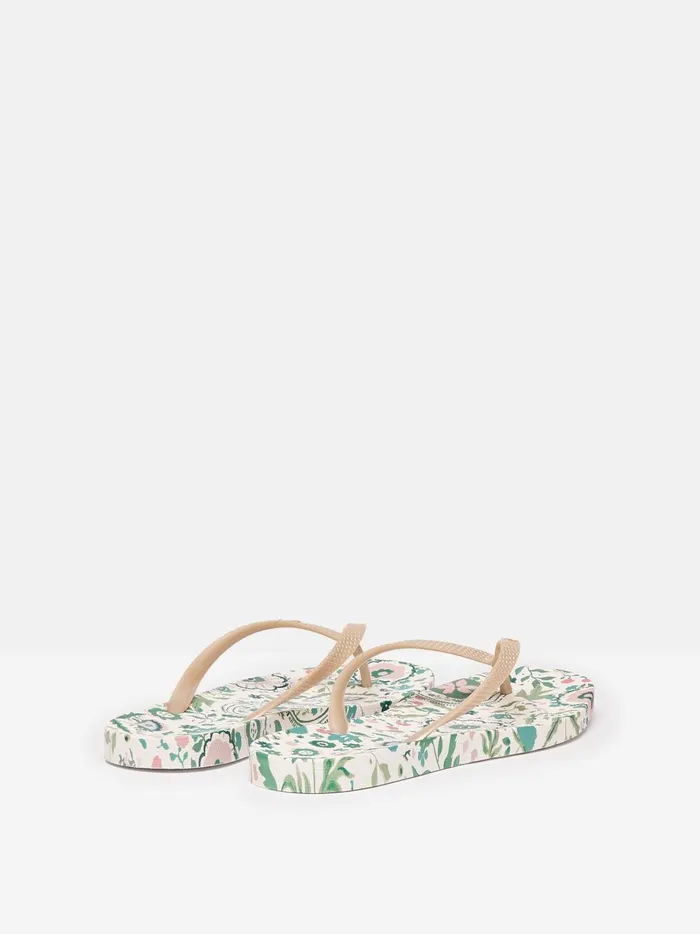 Joules Sandals Women Cream Floral Printed Flip Flops