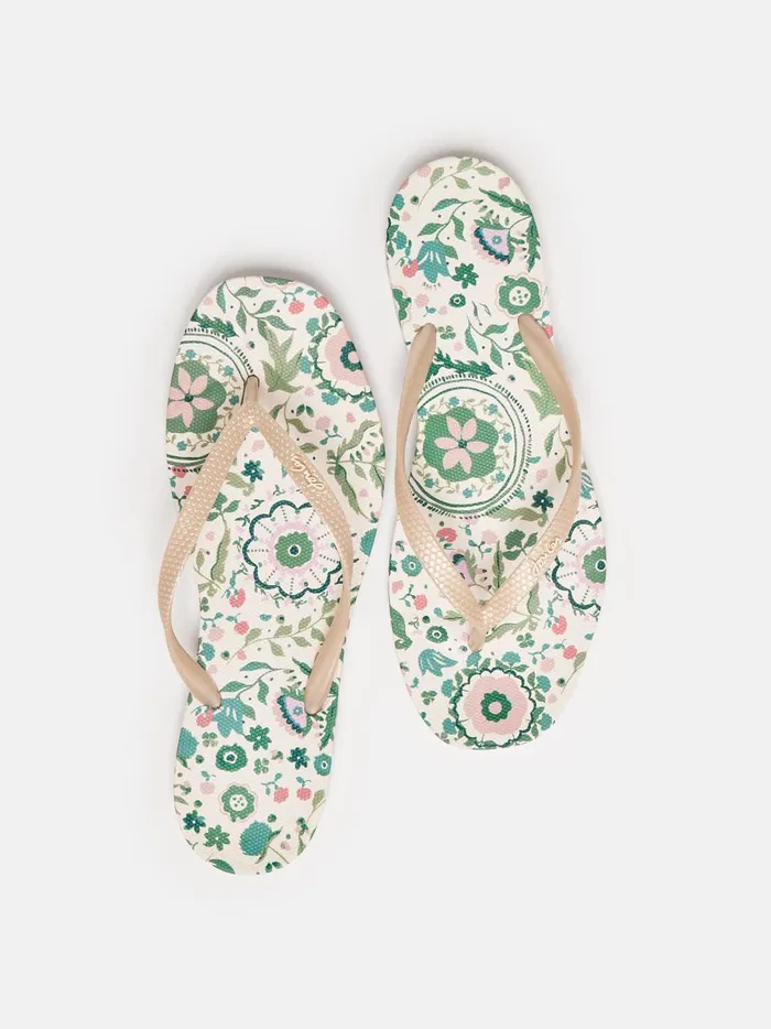Joules Sandals Women Cream Floral Printed Flip Flops