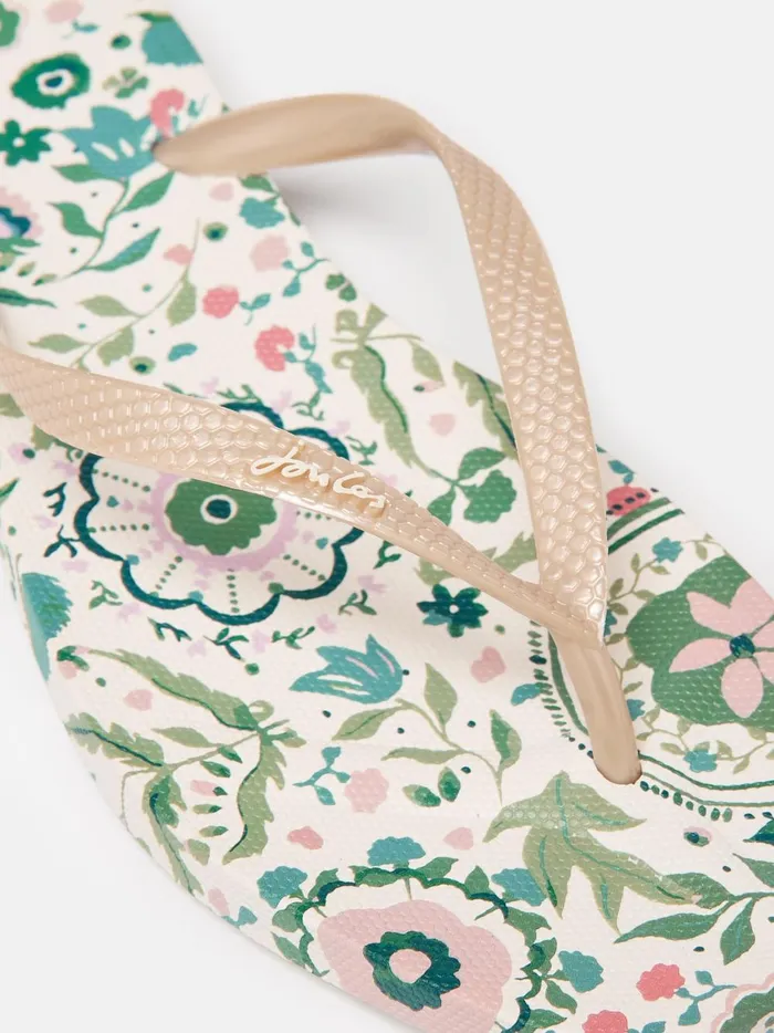 Joules Sandals Women Cream Floral Printed Flip Flops