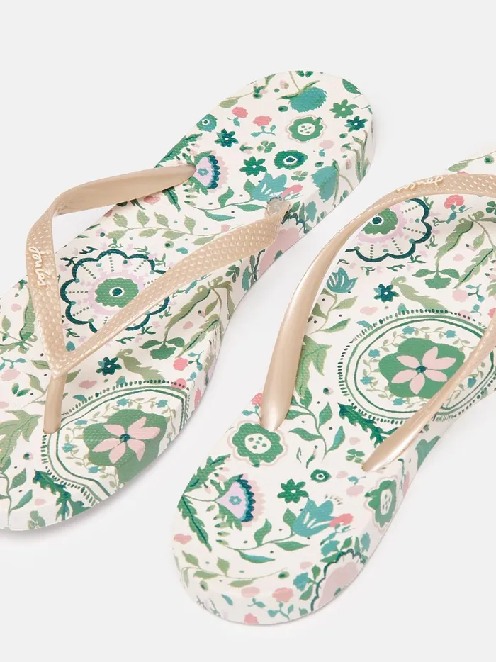 Joules Sandals Women Cream Floral Printed Flip Flops