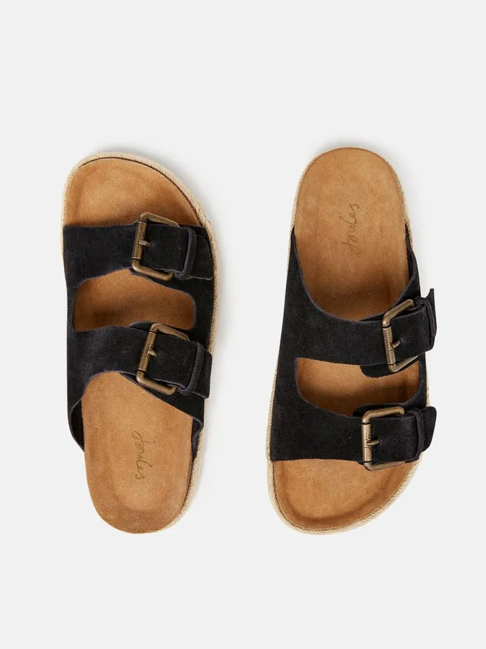 Joules Sandals Women Navy Blue Suede Espadrille Buckle Sliders