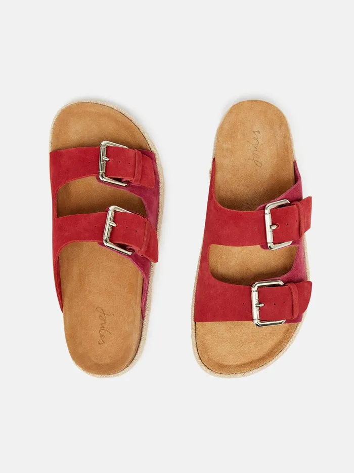 Joules Sandals Women Pink Suede Espadrille Buckle Sliders