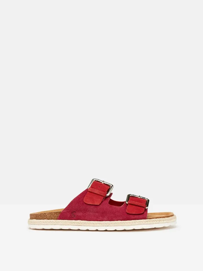 Joules Sandals Women Pink Suede Espadrille Buckle Sliders