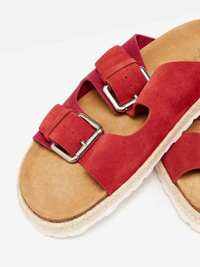 Joules Sandals Women Pink Suede Espadrille Buckle Sliders