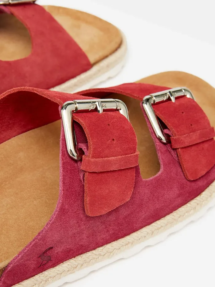 Joules Sandals Women Pink Suede Espadrille Buckle Sliders